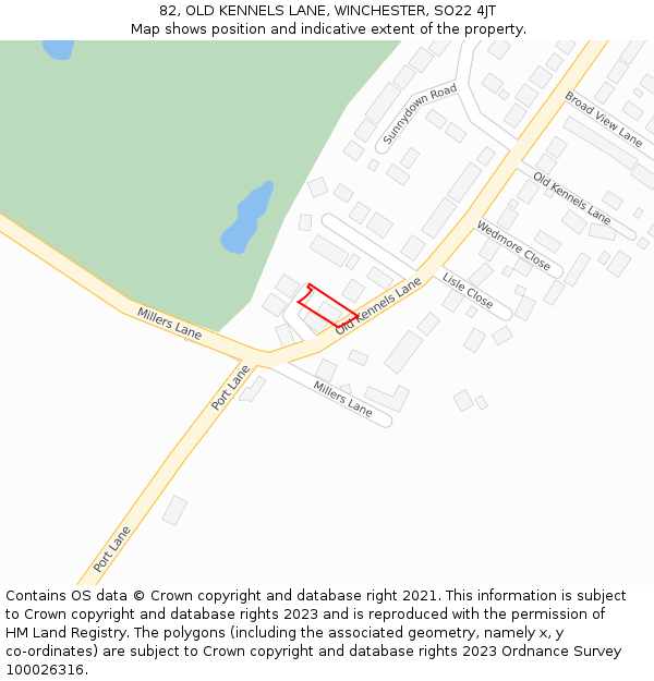 82, OLD KENNELS LANE, WINCHESTER, SO22 4JT: Location map and indicative extent of plot