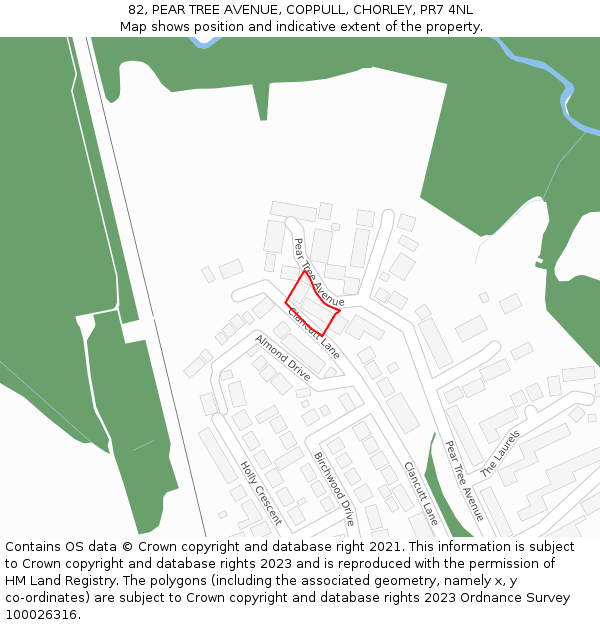 82, PEAR TREE AVENUE, COPPULL, CHORLEY, PR7 4NL: Location map and indicative extent of plot