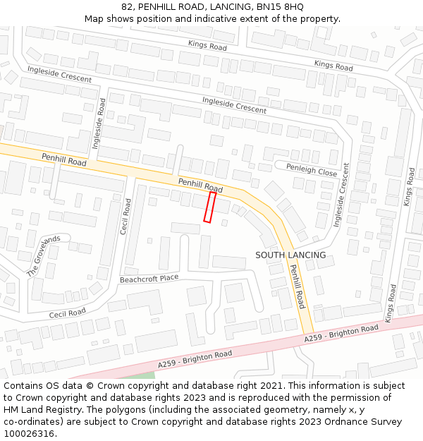 82, PENHILL ROAD, LANCING, BN15 8HQ: Location map and indicative extent of plot