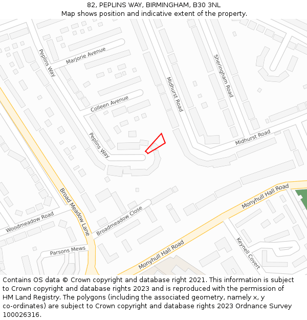 82, PEPLINS WAY, BIRMINGHAM, B30 3NL: Location map and indicative extent of plot