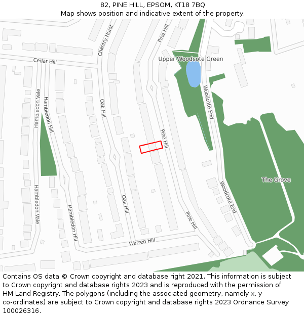 82, PINE HILL, EPSOM, KT18 7BQ: Location map and indicative extent of plot