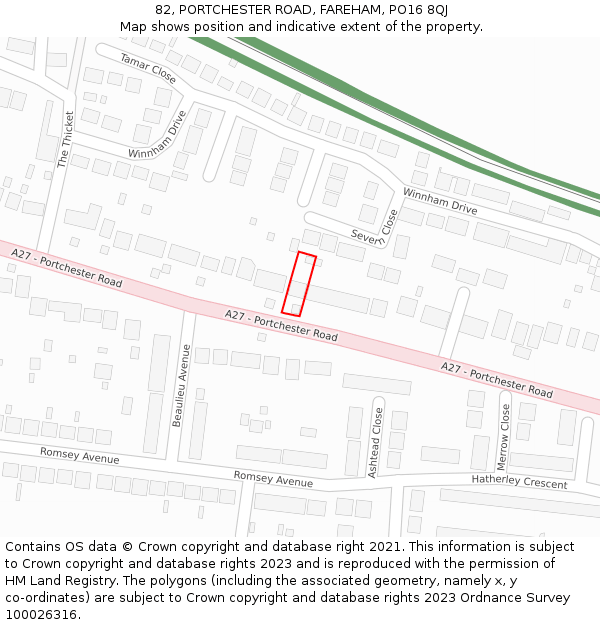 82, PORTCHESTER ROAD, FAREHAM, PO16 8QJ: Location map and indicative extent of plot