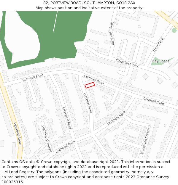 82, PORTVIEW ROAD, SOUTHAMPTON, SO18 2AX: Location map and indicative extent of plot