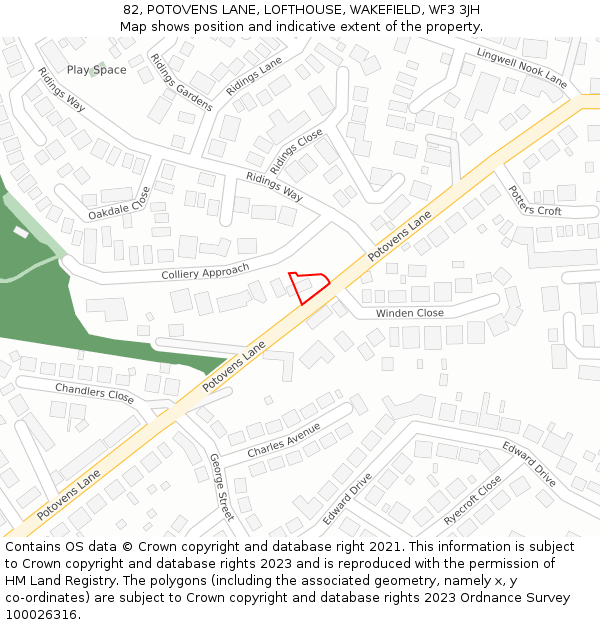 82, POTOVENS LANE, LOFTHOUSE, WAKEFIELD, WF3 3JH: Location map and indicative extent of plot