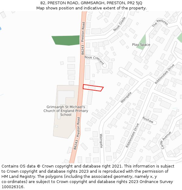 82, PRESTON ROAD, GRIMSARGH, PRESTON, PR2 5JQ: Location map and indicative extent of plot