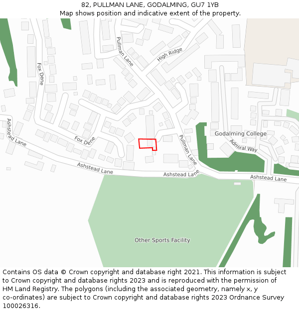 82, PULLMAN LANE, GODALMING, GU7 1YB: Location map and indicative extent of plot
