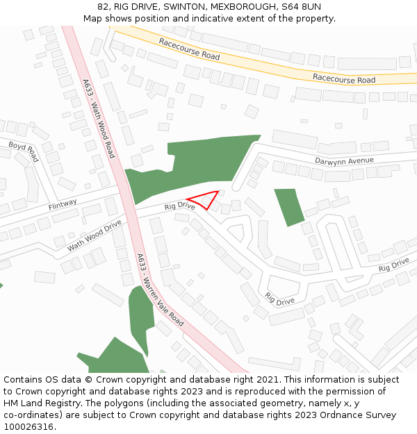 82, RIG DRIVE, SWINTON, MEXBOROUGH, S64 8UN: Location map and indicative extent of plot