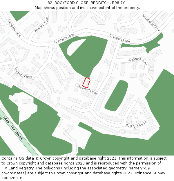 82, ROCKFORD CLOSE, REDDITCH, B98 7YL: Location map and indicative extent of plot