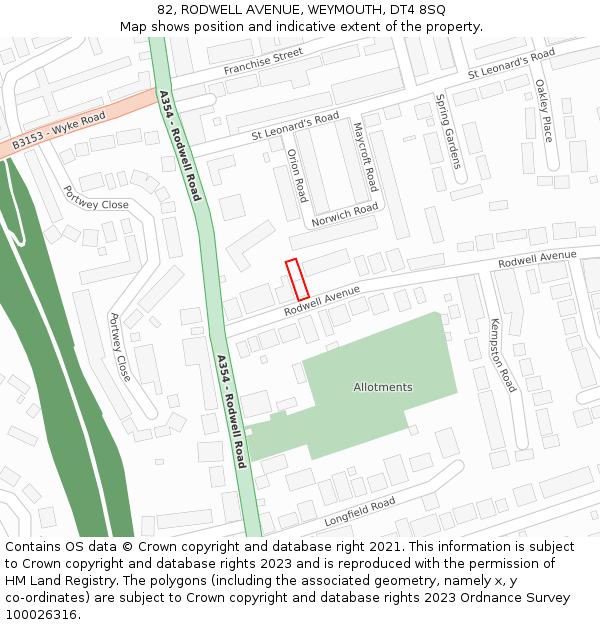 82, RODWELL AVENUE, WEYMOUTH, DT4 8SQ: Location map and indicative extent of plot