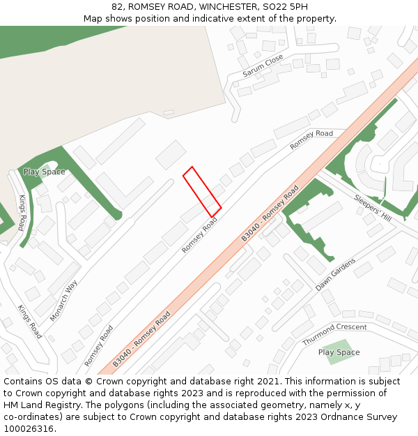 82, ROMSEY ROAD, WINCHESTER, SO22 5PH: Location map and indicative extent of plot