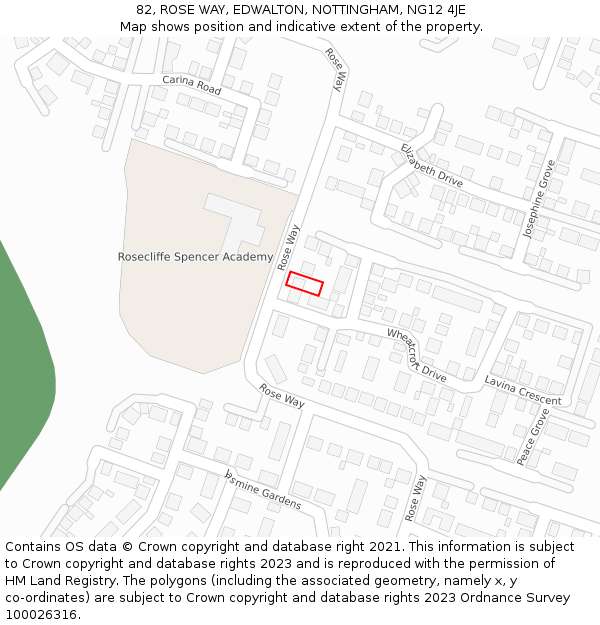 82, ROSE WAY, EDWALTON, NOTTINGHAM, NG12 4JE: Location map and indicative extent of plot