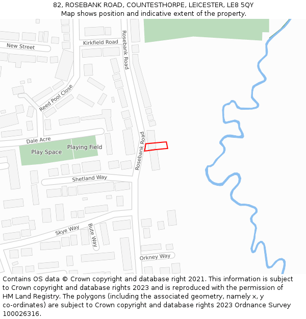 82, ROSEBANK ROAD, COUNTESTHORPE, LEICESTER, LE8 5QY: Location map and indicative extent of plot