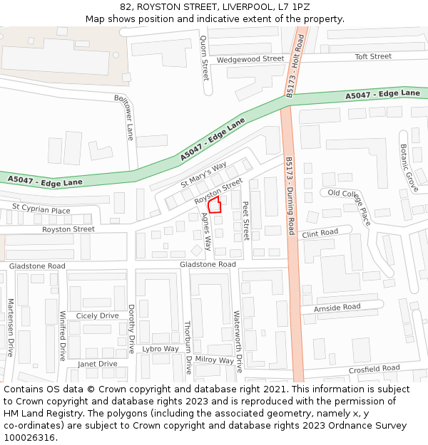 82, ROYSTON STREET, LIVERPOOL, L7 1PZ: Location map and indicative extent of plot