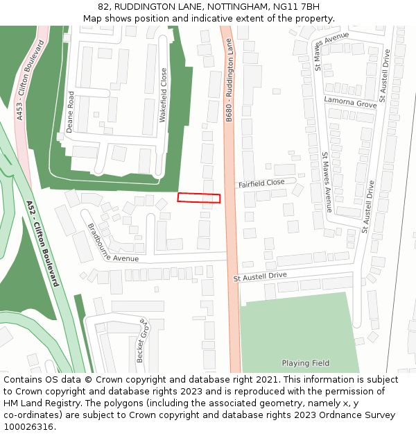 82, RUDDINGTON LANE, NOTTINGHAM, NG11 7BH: Location map and indicative extent of plot