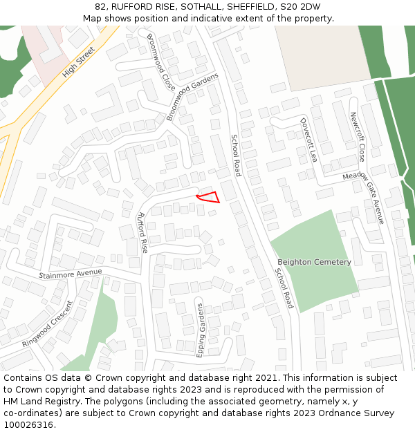 82, RUFFORD RISE, SOTHALL, SHEFFIELD, S20 2DW: Location map and indicative extent of plot