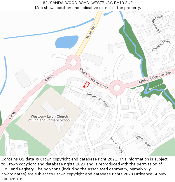 82, SANDALWOOD ROAD, WESTBURY, BA13 3UP: Location map and indicative extent of plot