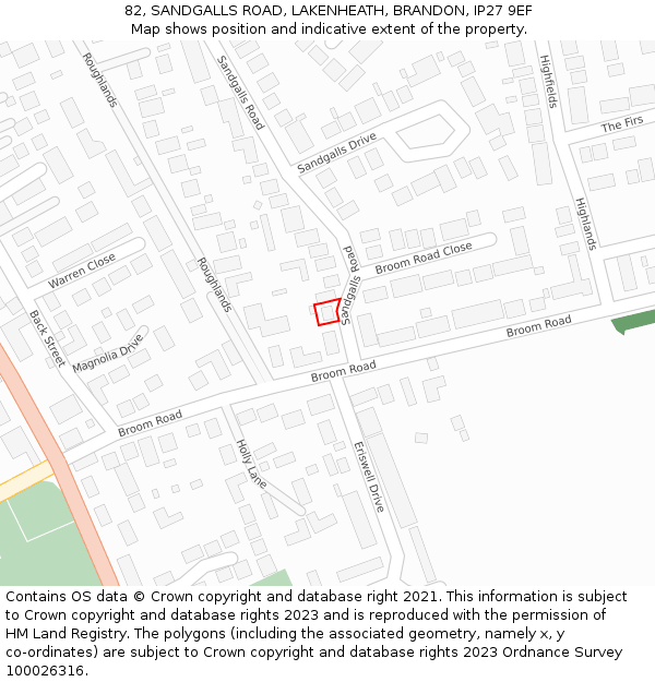 82, SANDGALLS ROAD, LAKENHEATH, BRANDON, IP27 9EF: Location map and indicative extent of plot