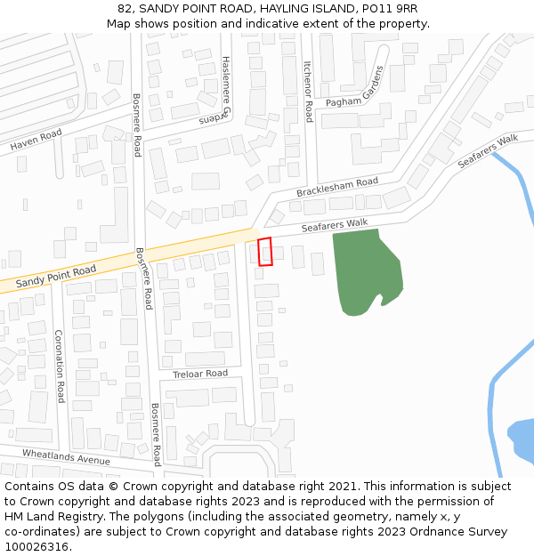 82, SANDY POINT ROAD, HAYLING ISLAND, PO11 9RR: Location map and indicative extent of plot