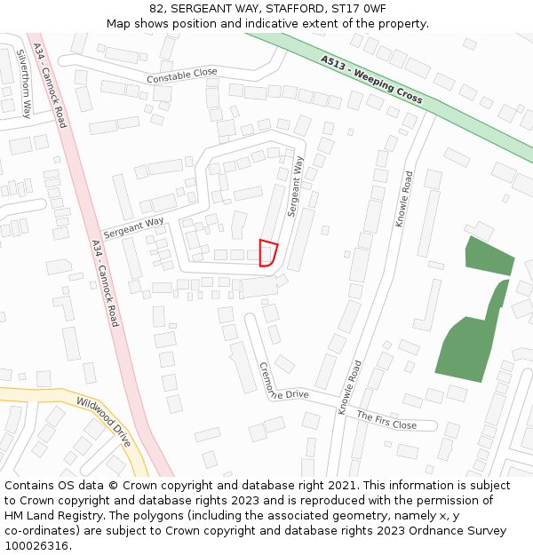 82, SERGEANT WAY, STAFFORD, ST17 0WF: Location map and indicative extent of plot