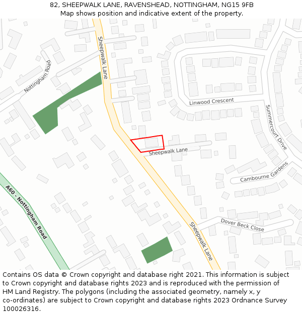 82, SHEEPWALK LANE, RAVENSHEAD, NOTTINGHAM, NG15 9FB: Location map and indicative extent of plot