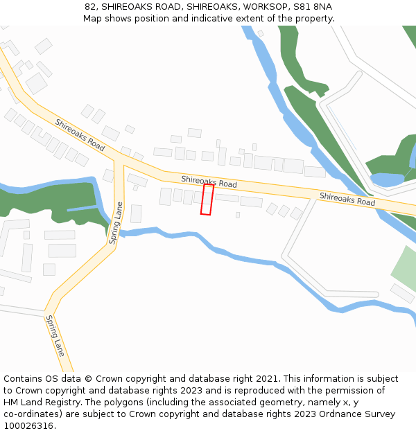 82, SHIREOAKS ROAD, SHIREOAKS, WORKSOP, S81 8NA: Location map and indicative extent of plot