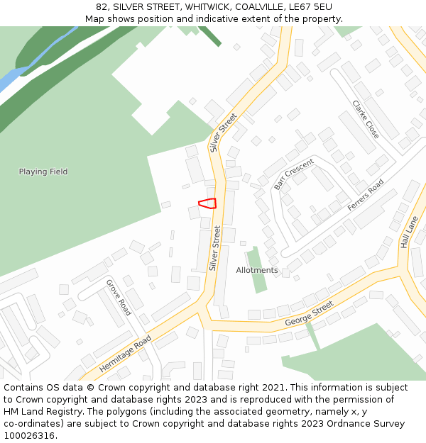 82, SILVER STREET, WHITWICK, COALVILLE, LE67 5EU: Location map and indicative extent of plot