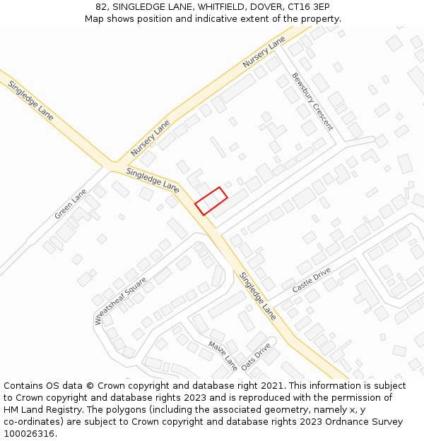 82, SINGLEDGE LANE, WHITFIELD, DOVER, CT16 3EP: Location map and indicative extent of plot