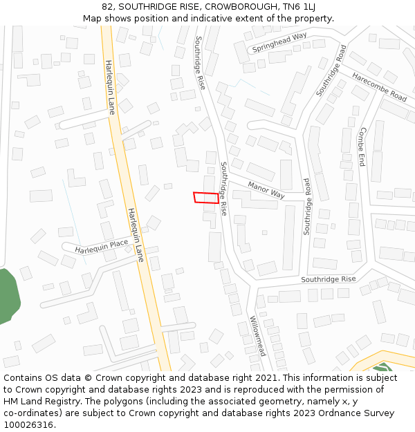 82, SOUTHRIDGE RISE, CROWBOROUGH, TN6 1LJ: Location map and indicative extent of plot