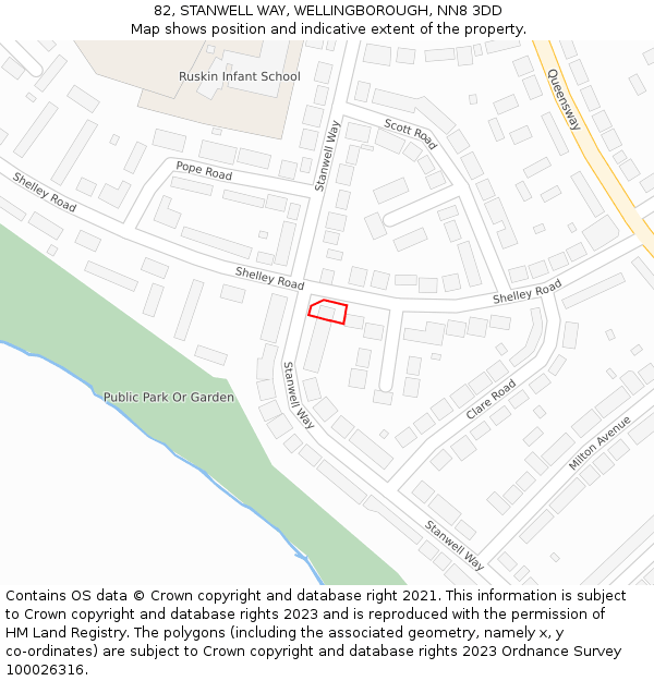 82, STANWELL WAY, WELLINGBOROUGH, NN8 3DD: Location map and indicative extent of plot