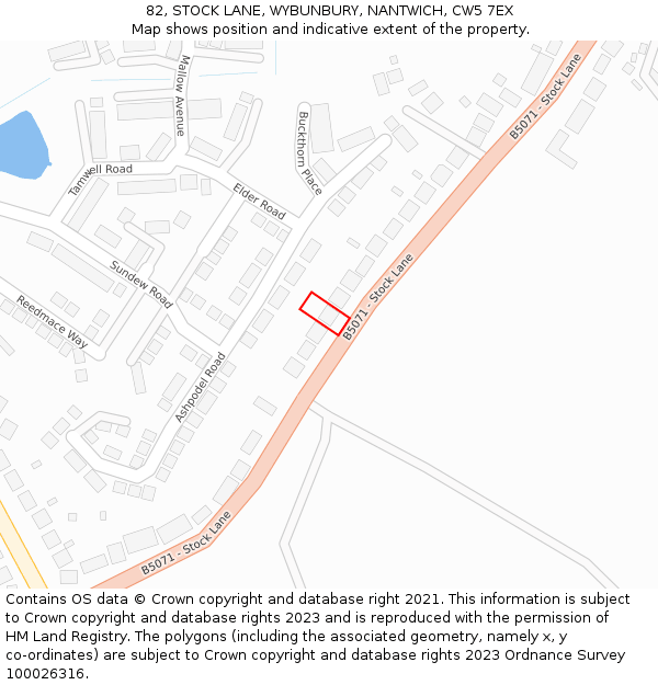 82, STOCK LANE, WYBUNBURY, NANTWICH, CW5 7EX: Location map and indicative extent of plot