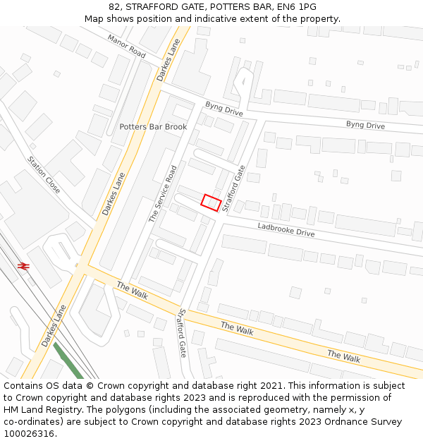 82, STRAFFORD GATE, POTTERS BAR, EN6 1PG: Location map and indicative extent of plot