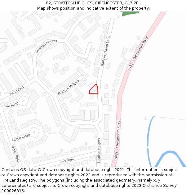 82, STRATTON HEIGHTS, CIRENCESTER, GL7 2RL: Location map and indicative extent of plot