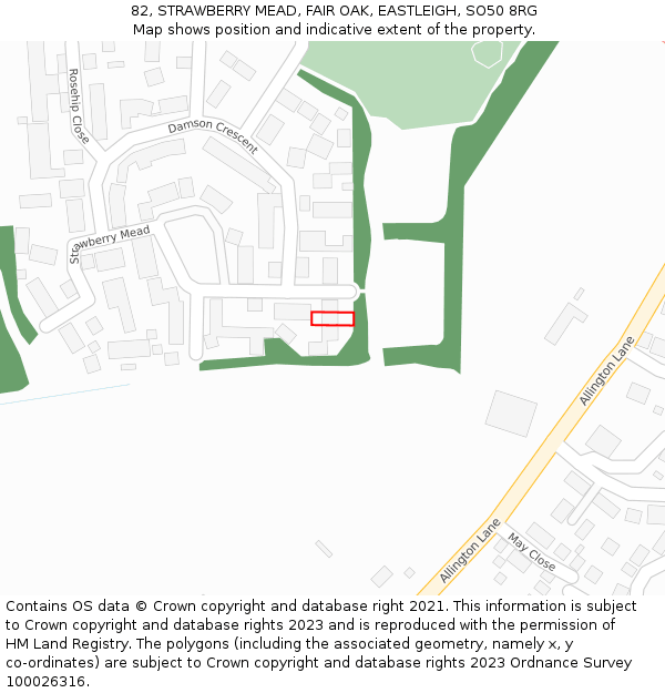 82, STRAWBERRY MEAD, FAIR OAK, EASTLEIGH, SO50 8RG: Location map and indicative extent of plot