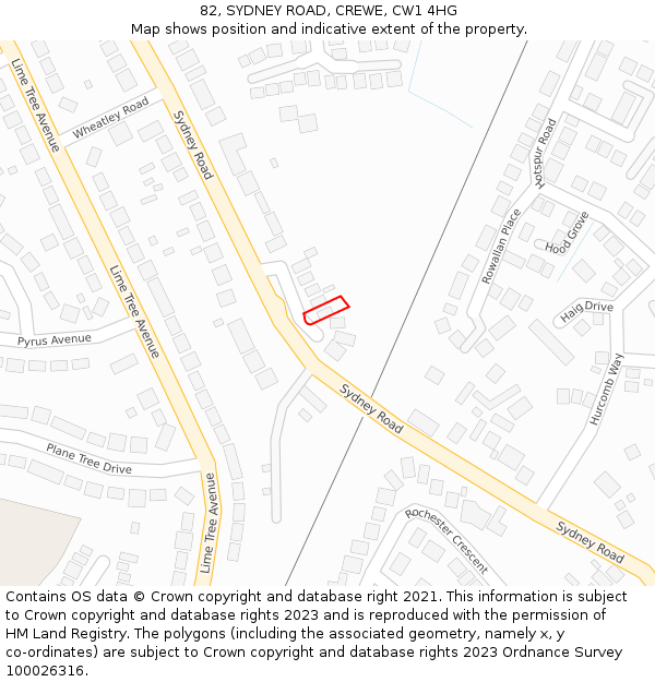 82, SYDNEY ROAD, CREWE, CW1 4HG: Location map and indicative extent of plot