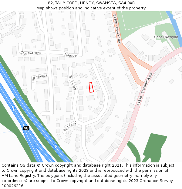 82, TAL Y COED, HENDY, SWANSEA, SA4 0XR: Location map and indicative extent of plot