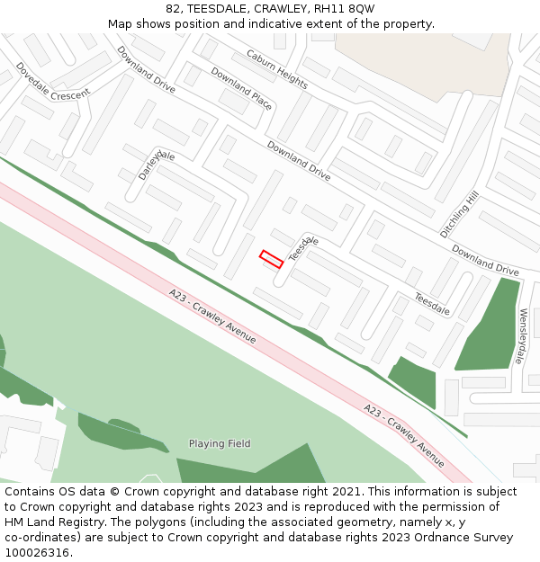 82, TEESDALE, CRAWLEY, RH11 8QW: Location map and indicative extent of plot