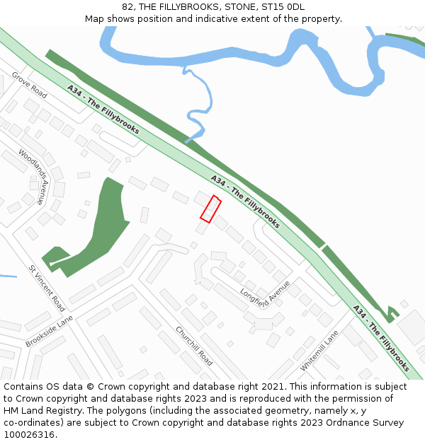 82, THE FILLYBROOKS, STONE, ST15 0DL: Location map and indicative extent of plot