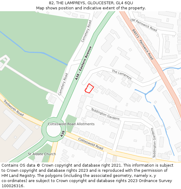 82, THE LAMPREYS, GLOUCESTER, GL4 6QU: Location map and indicative extent of plot