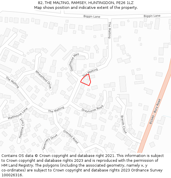 82, THE MALTING, RAMSEY, HUNTINGDON, PE26 1LZ: Location map and indicative extent of plot