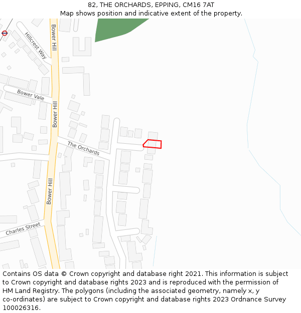 82, THE ORCHARDS, EPPING, CM16 7AT: Location map and indicative extent of plot