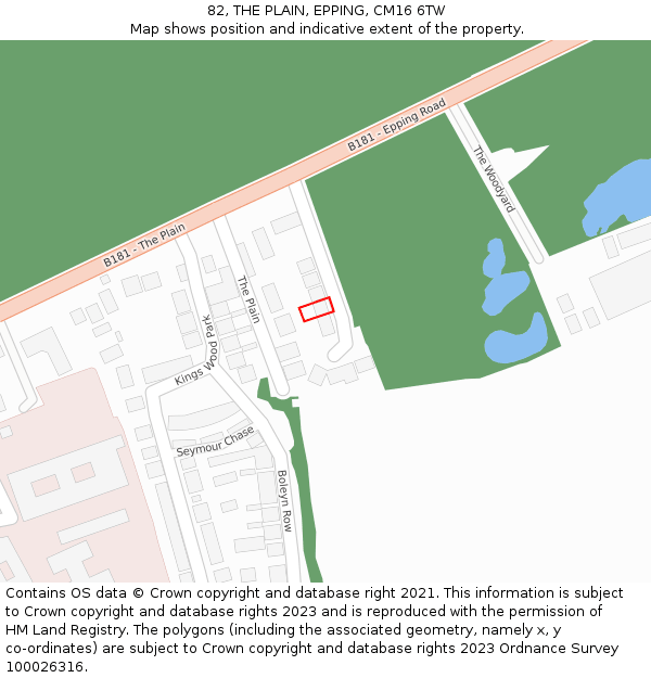 82, THE PLAIN, EPPING, CM16 6TW: Location map and indicative extent of plot