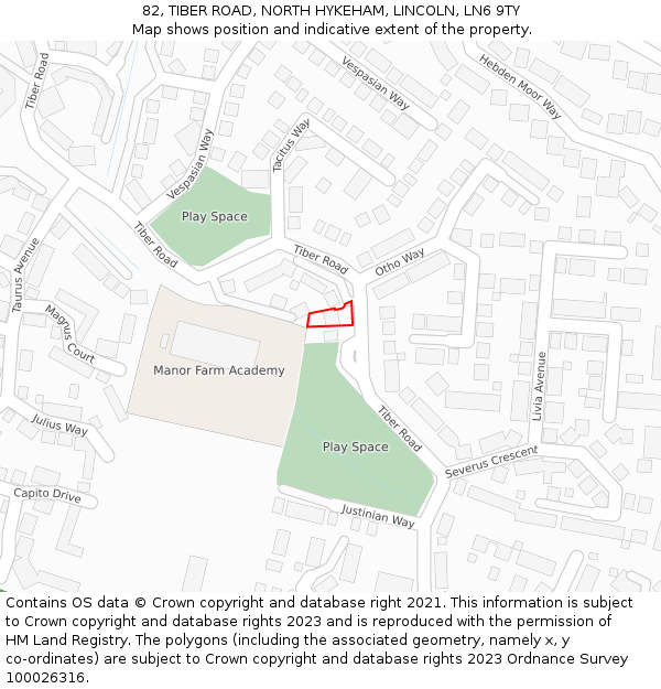 82, TIBER ROAD, NORTH HYKEHAM, LINCOLN, LN6 9TY: Location map and indicative extent of plot