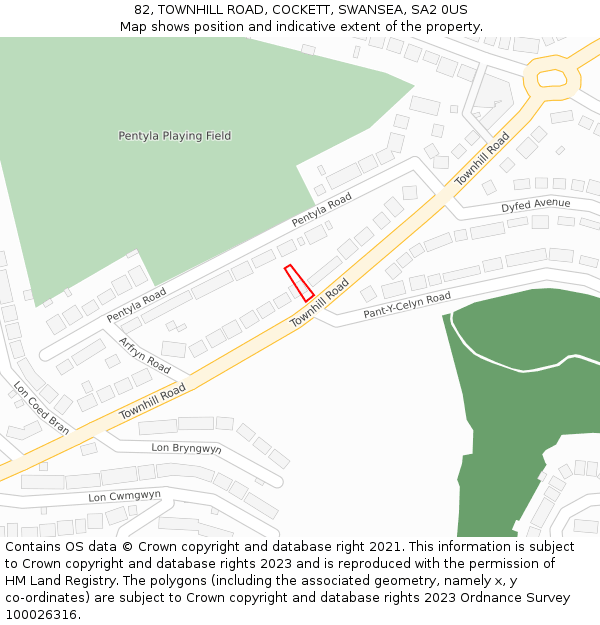 82, TOWNHILL ROAD, COCKETT, SWANSEA, SA2 0US: Location map and indicative extent of plot