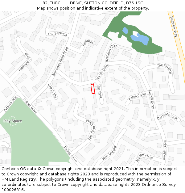 82, TURCHILL DRIVE, SUTTON COLDFIELD, B76 1SG: Location map and indicative extent of plot