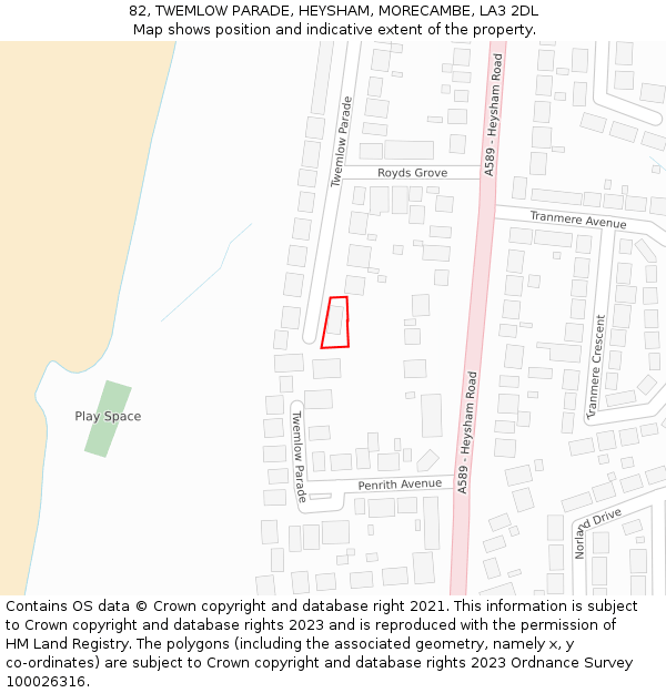82, TWEMLOW PARADE, HEYSHAM, MORECAMBE, LA3 2DL: Location map and indicative extent of plot