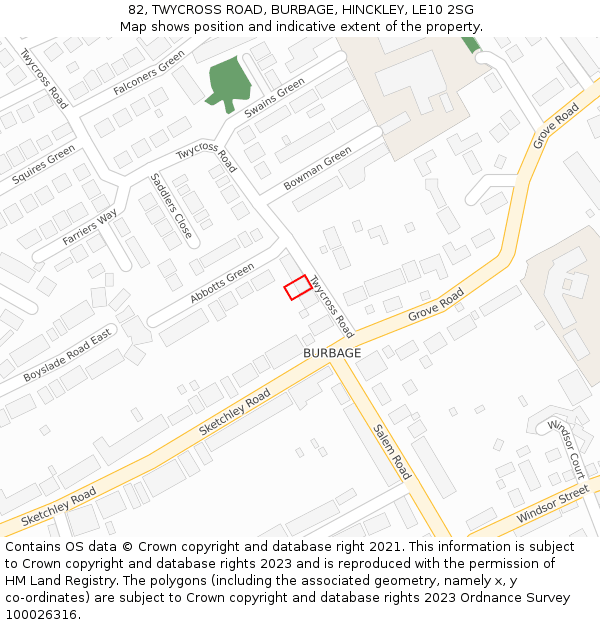 82, TWYCROSS ROAD, BURBAGE, HINCKLEY, LE10 2SG: Location map and indicative extent of plot