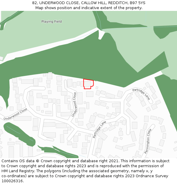 82, UNDERWOOD CLOSE, CALLOW HILL, REDDITCH, B97 5YS: Location map and indicative extent of plot