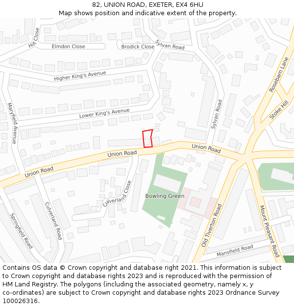 82, UNION ROAD, EXETER, EX4 6HU: Location map and indicative extent of plot