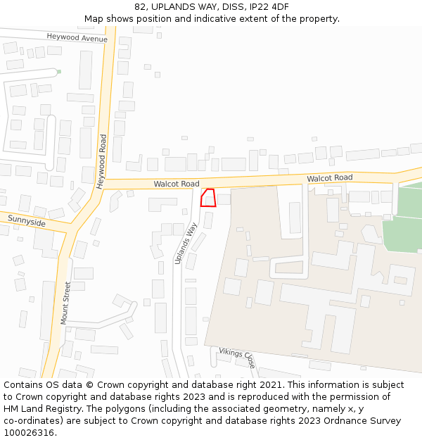 82, UPLANDS WAY, DISS, IP22 4DF: Location map and indicative extent of plot