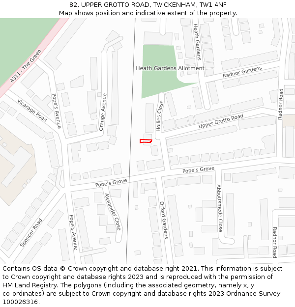 82, UPPER GROTTO ROAD, TWICKENHAM, TW1 4NF: Location map and indicative extent of plot